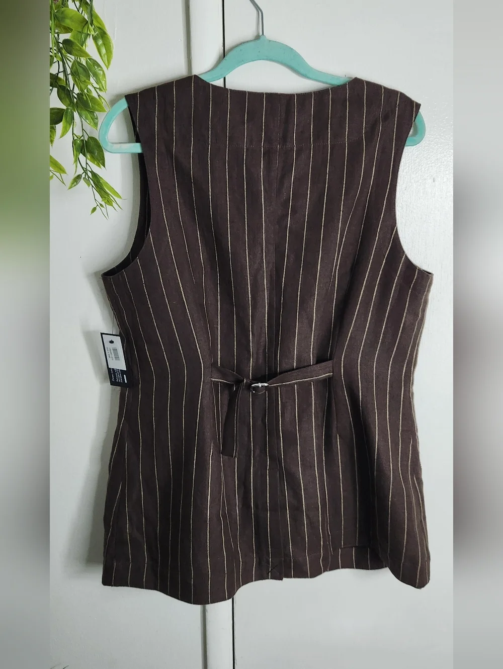 ✨ POSSE Emma Vest Chocolate Cream Pinstripe Linen NWT XL 🤎✨ - Picture 3 of 11